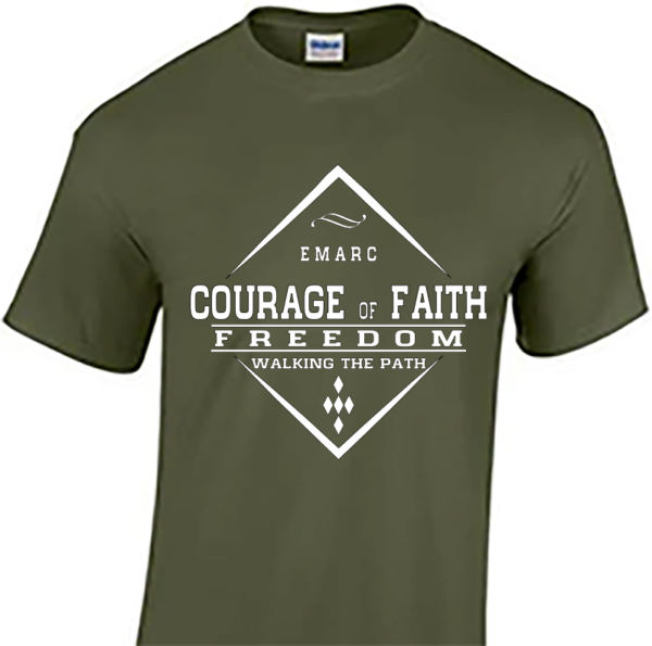 Men's Army Green T-Shirt  with Courage of Faith Logo or Custom Logo - Image 6
