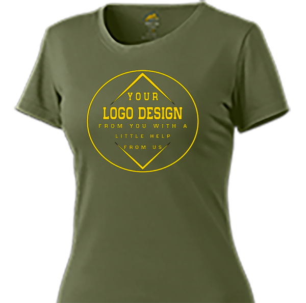 Women's Army Green T-Shirt with  Courage of Faith & Custom Logos - Image 5